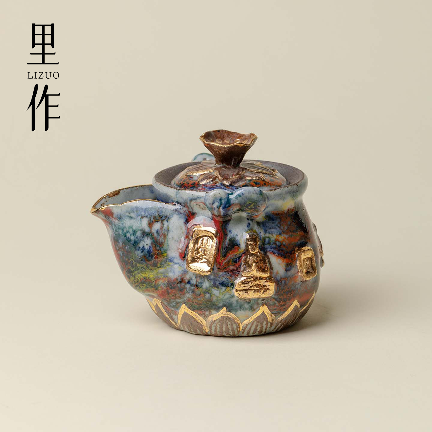 里作景德镇柴烧陶瓷手抓壶复古手工茶壶茶室功夫茶具带过滤泡茶器