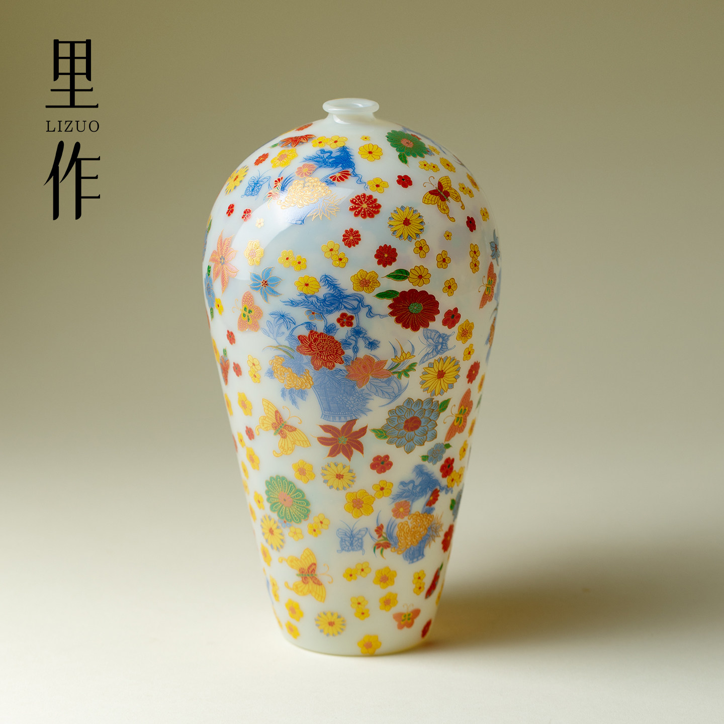 里作冰玉繁花手工耐热玻璃花瓶摆件客厅干花花插高级感创意装饰品图片