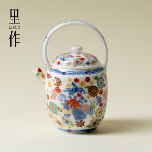 里作绘梦繁花日式提梁壶功夫茶具家用泡茶壶高颜值女士专用泡茶器