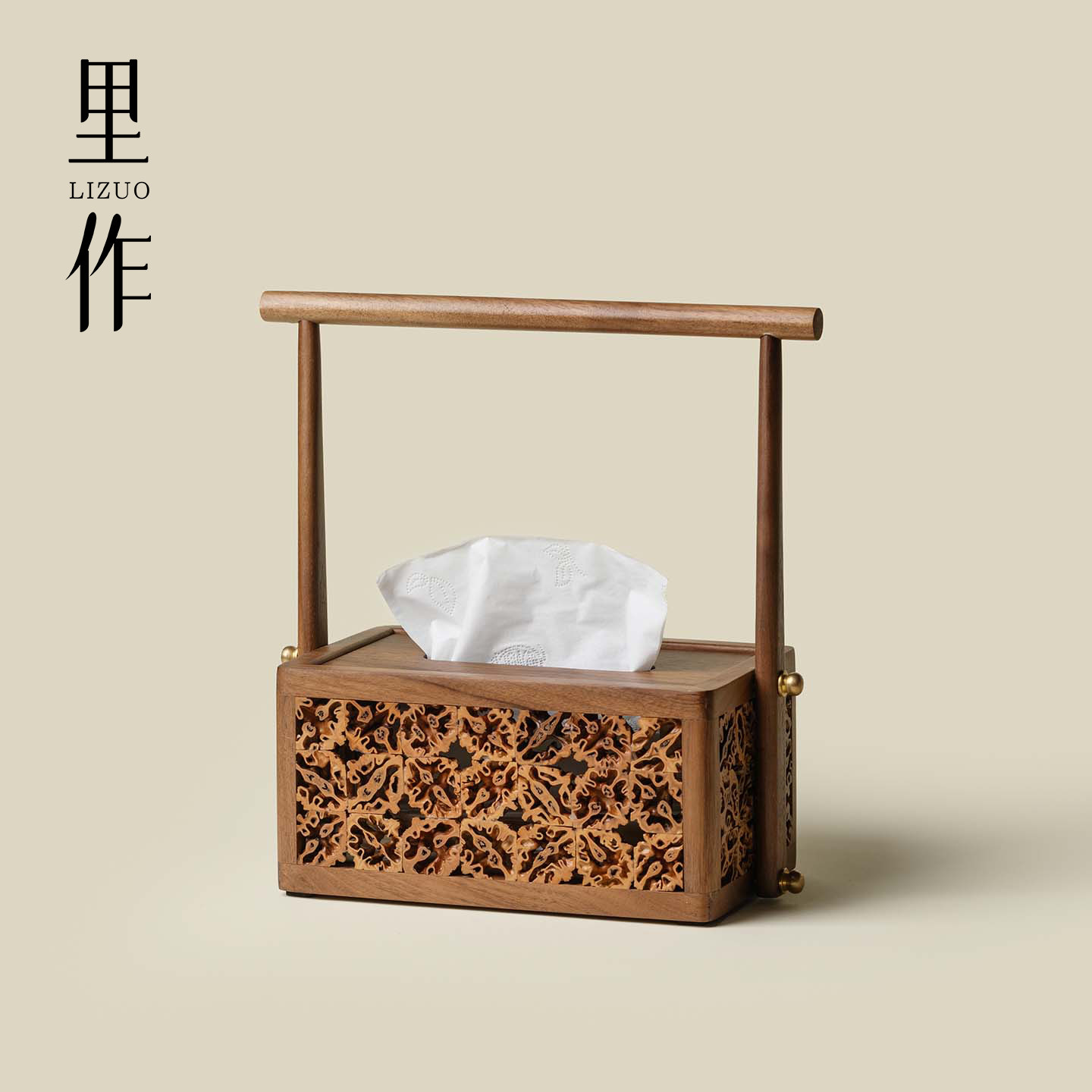 里作 中式黑胡桃木纸巾盒家用茶室茶桌桌面收纳盒手工雕花抽纸盒