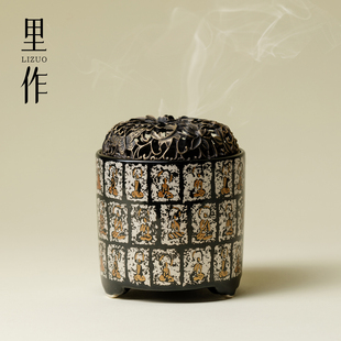里作鎏银千佛石窟香炉带盖中式沉香盘香炉空气清新高端室内熏香炉