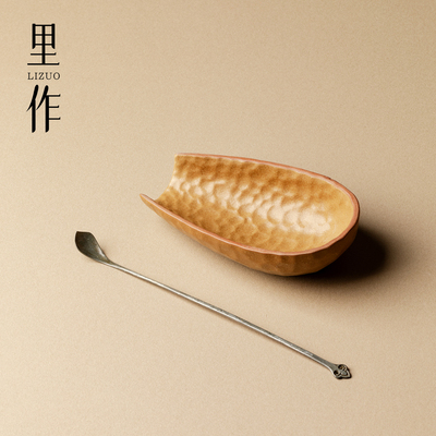 里作粗陶窑变椰青茶则茶拨两件套创意手工投茶器功夫茶具茶道配件