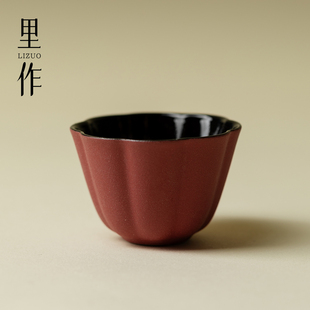粗陶主人杯品茗杯女士精致茶杯功夫茶具 里作胭脂粉花瓣花口杯日式
