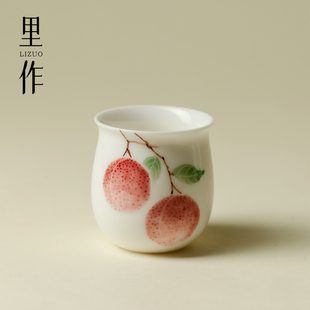 里作长安的荔枝手绘茶杯女士专用主人杯高颜值手工白瓷品茗杯单杯