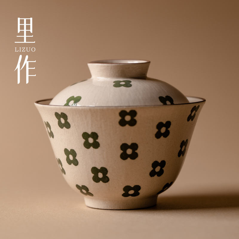 里作日式创意手绘花瓣盖碗粗陶手工薄胎泡茶碗高档功夫茶具沏茶碗