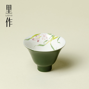 里作手绘湖石粉兰茶杯高端手工主人杯女士个人专用高颜值品茗单杯