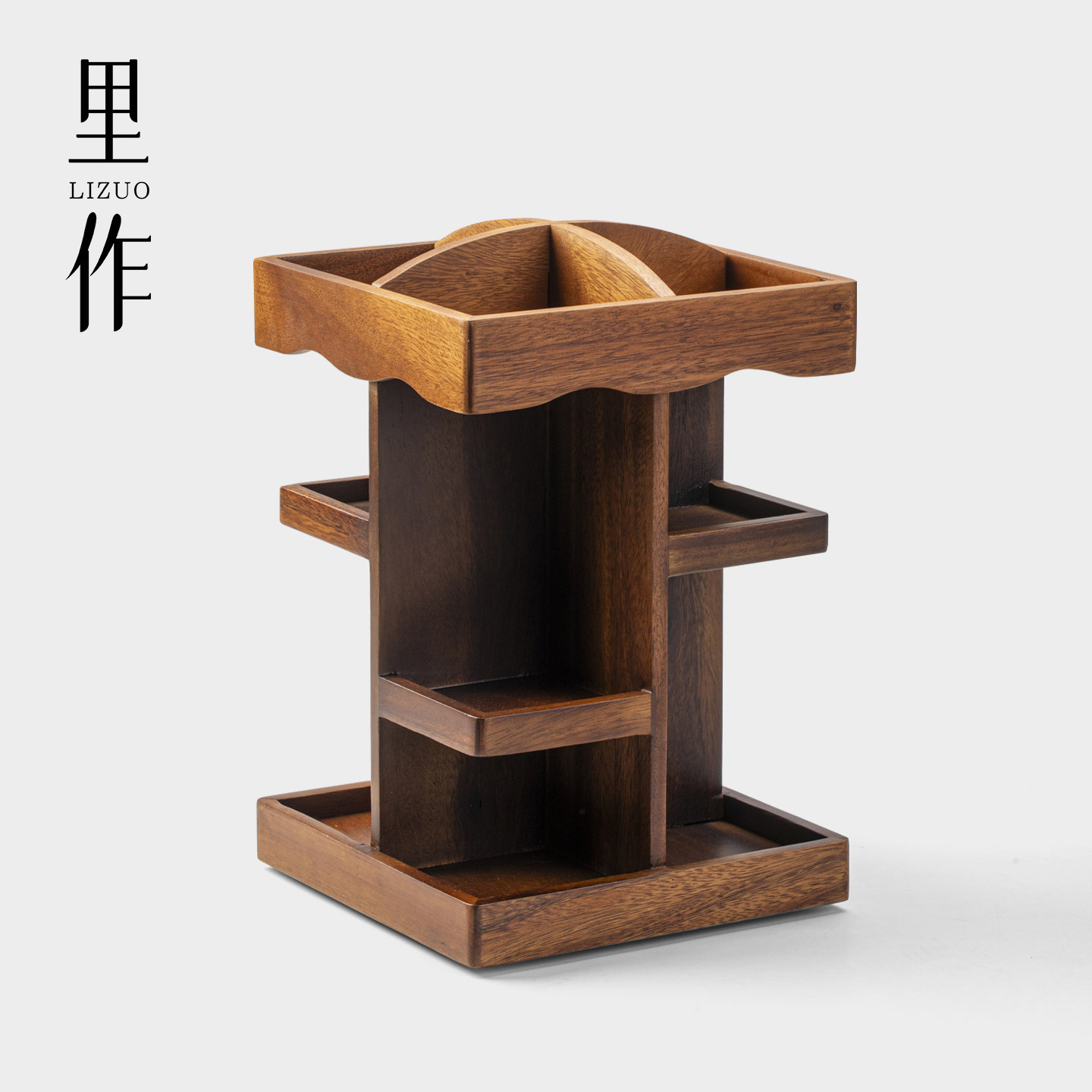 里作胡桃木置物架茶具收纳盒茶桌高级旋转首饰柜护肤品香水置物架