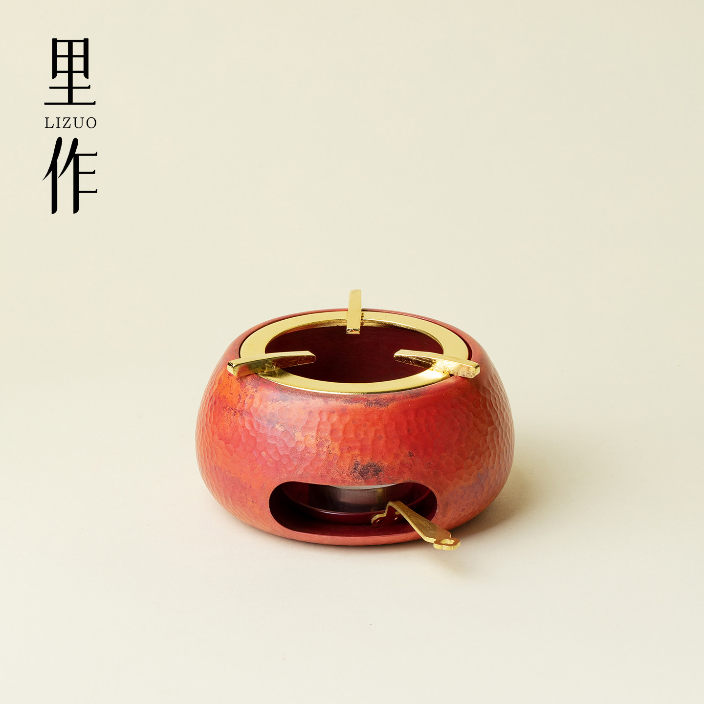 里作 高档紫铜温茶炉蜡烛加热家用暖茶炉茶壶公道杯中式保温底座