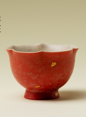 里作绯红洒金高足花口主人杯中式高级茶盏手工陶瓷茶杯品茗杯茶具