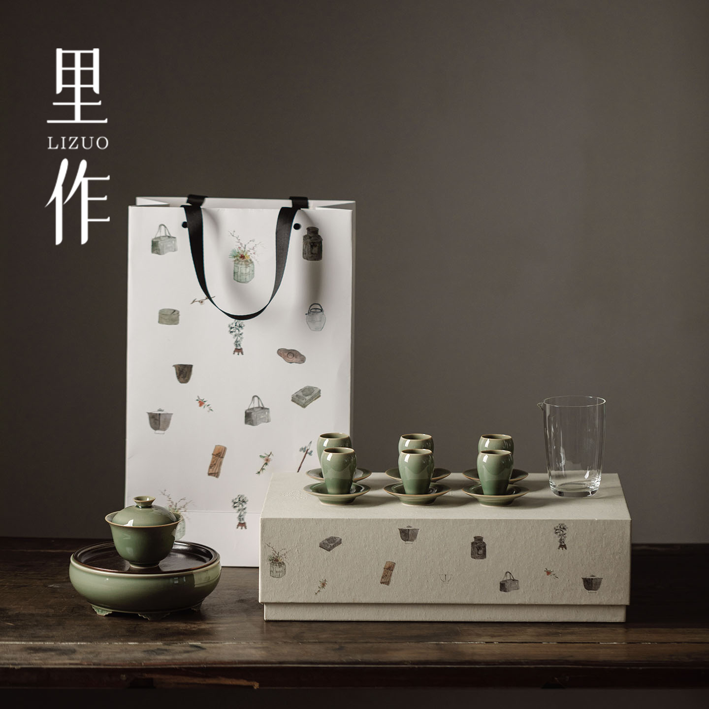 里作 整套高端越窑青瓷功夫茶具伴手礼创意轻奢复古盖碗茶杯礼盒