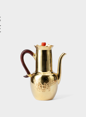 里作 999纯银镀金黄旧玉扭酒壶纯手工家用高档银酒壶酒具送礼收藏