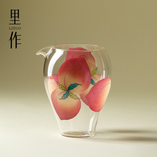 里作高端玻璃公道杯粉彩春桃高颜值茶海高硼硅透明分茶器功夫茶具