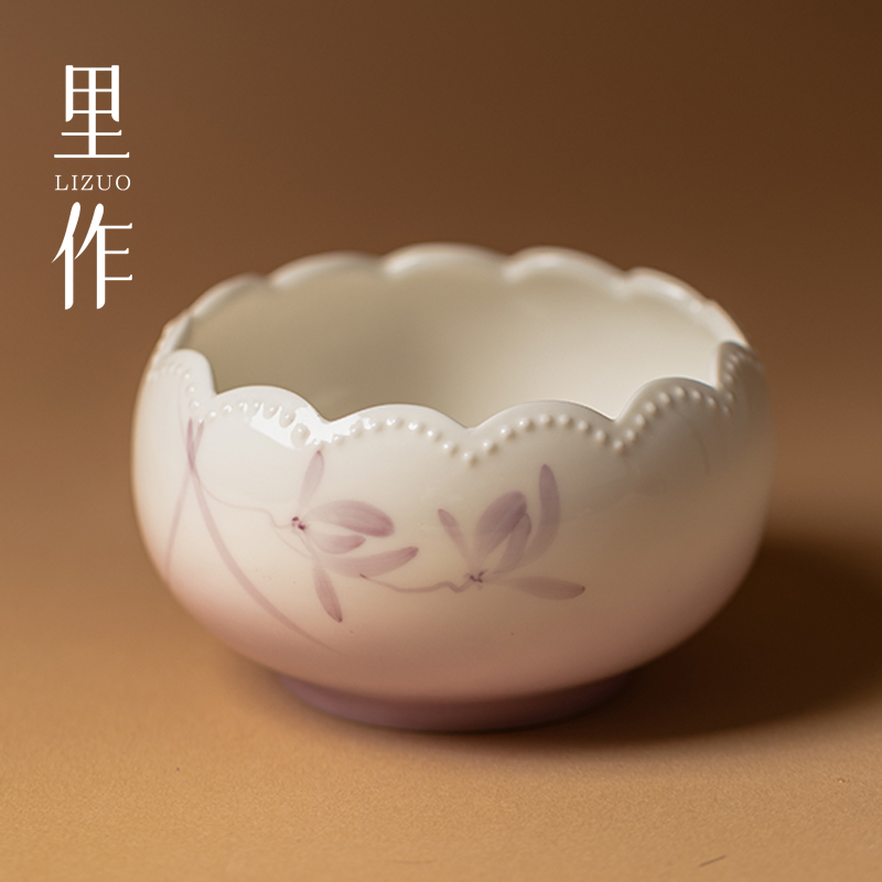 里作高档白瓷手绘紫色茶渣缸