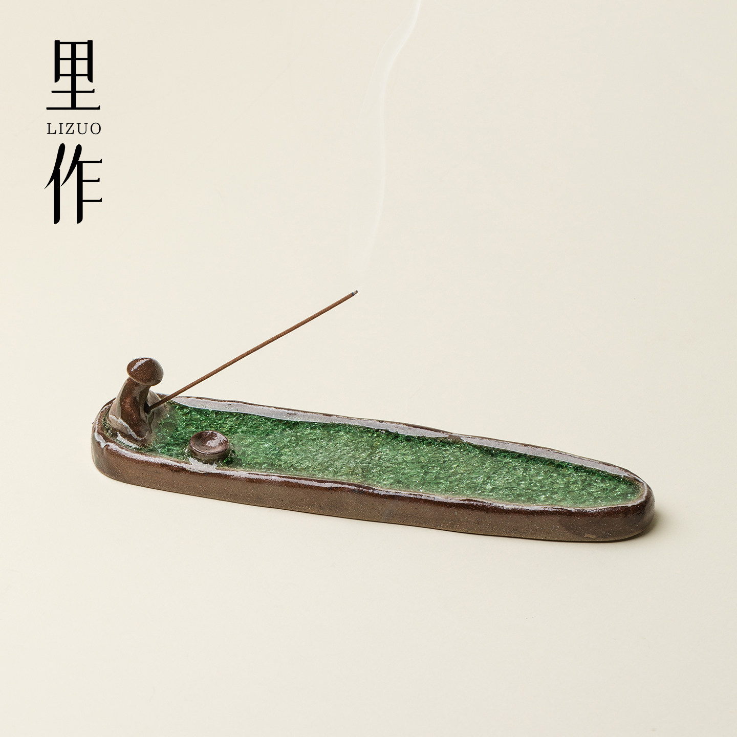 里作一叶孤舟线香香插创意手工太湖石结晶绿香炉中式禅意香薰摆件图片