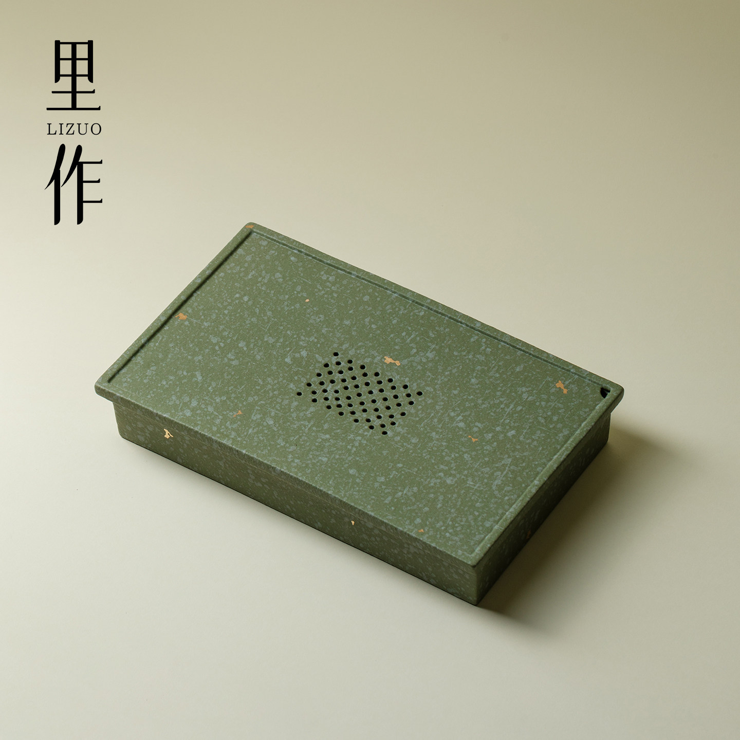 里作 中国传统色绿色茶盘新中式家用储水式陶瓷干泡盘家用小茶台