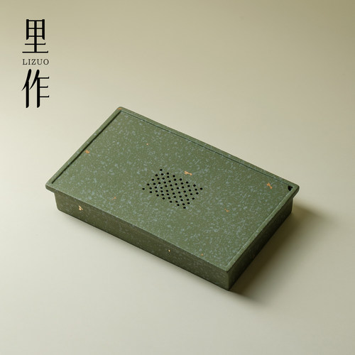 里作 中国传统色绿色茶盘新中式家用储水式陶瓷干泡盘家用小茶台