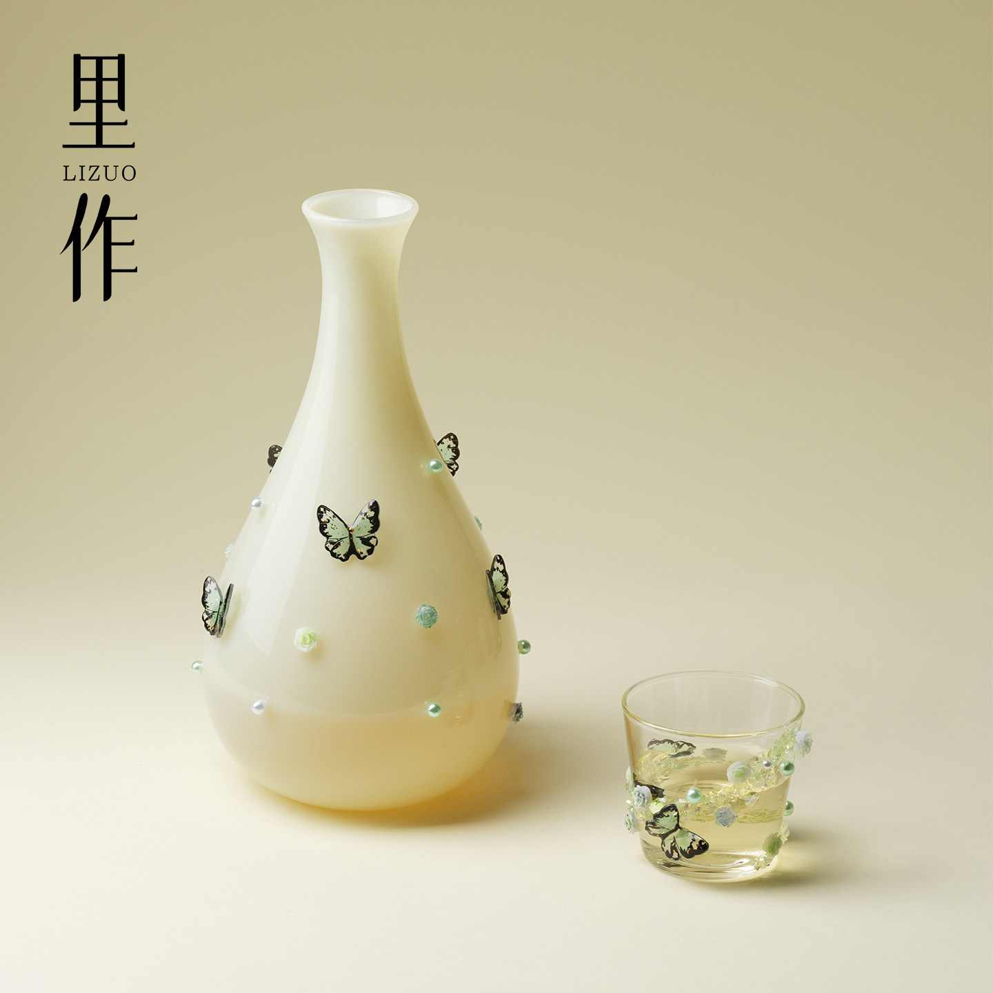 里作 青影蝶玻璃红酒醒酒器凉水瓶玻璃杯diy手工分享壶花茶冷萃瓶