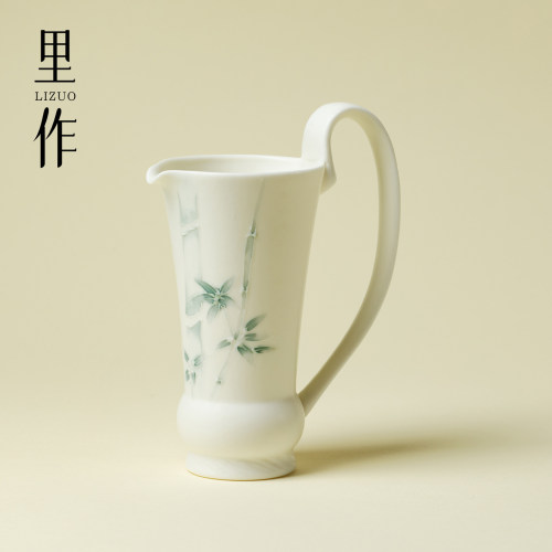 里作手绘淡青竹影公道杯高端陶瓷茶海分茶器家用功夫茶具沏茶公杯