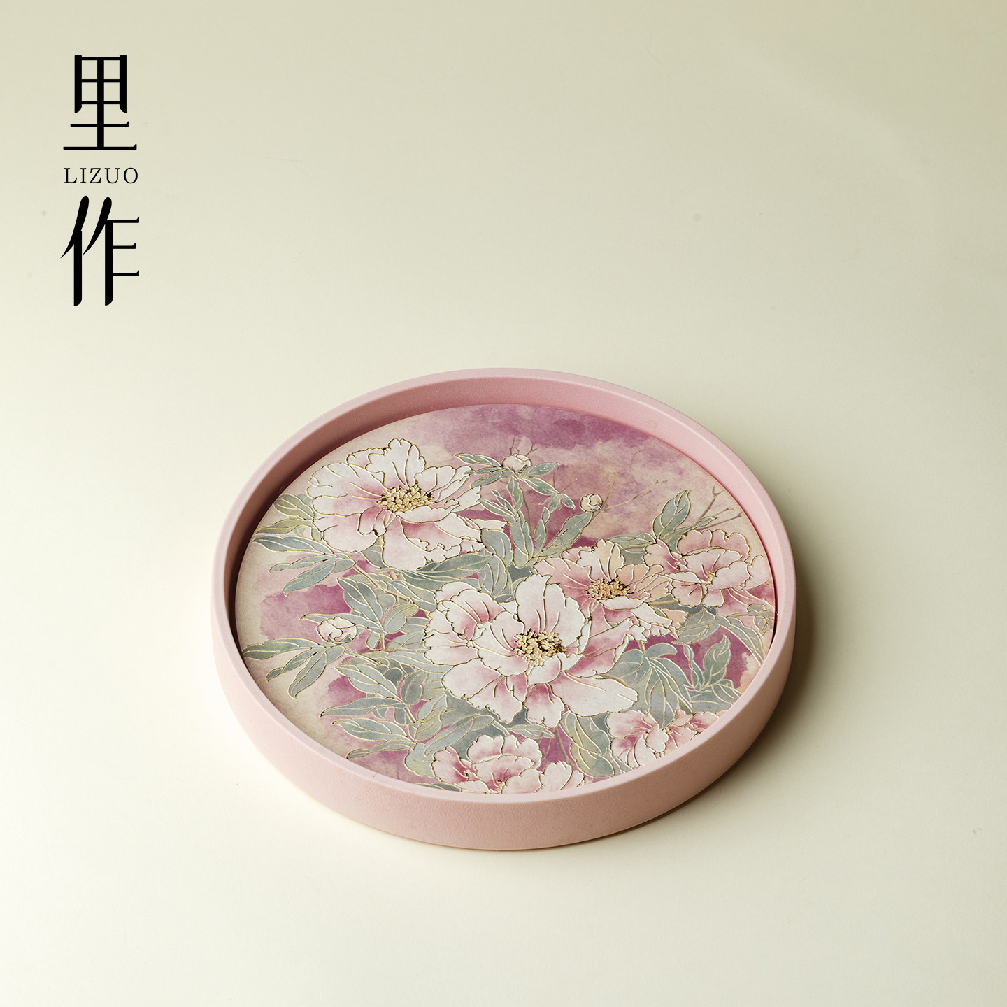 里作高颜值陶瓷干泡盘粉彩手绘粉牡丹吸水茶盘茶壶盖碗托盘小茶台