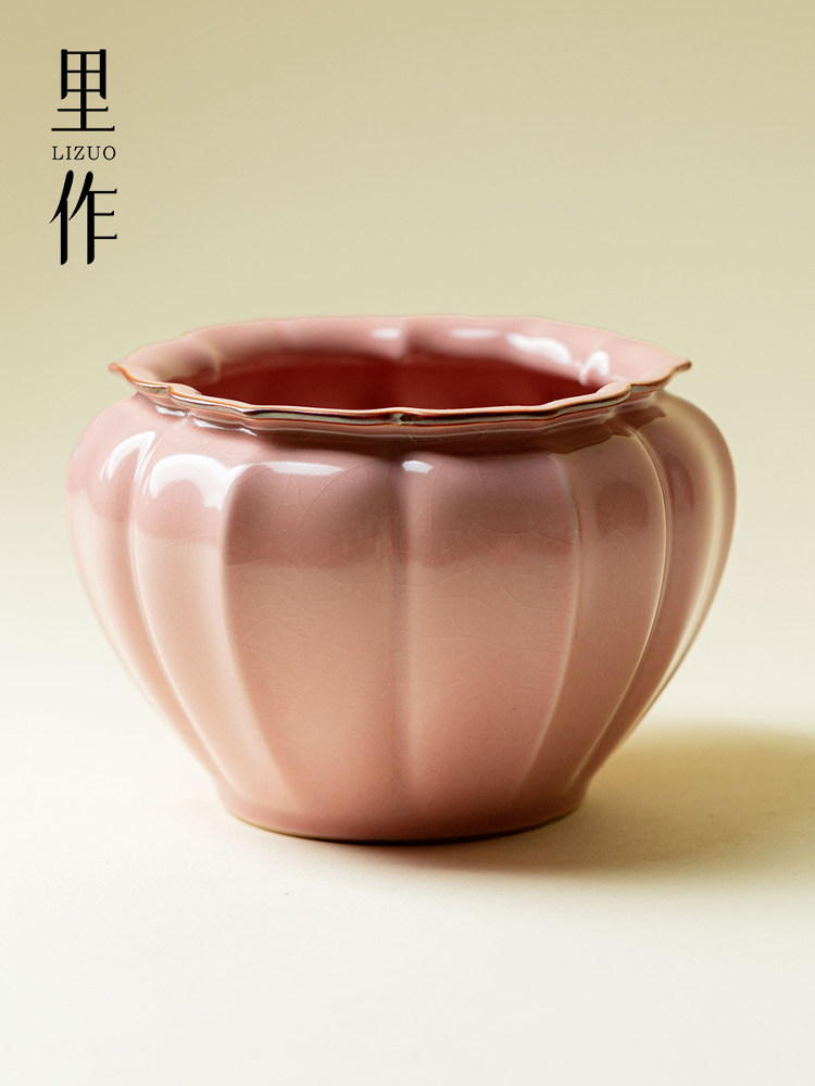 日作粉红开件汝窑建水原茶洗上等陶瓷干泡碗茶渣罐茶道配件
