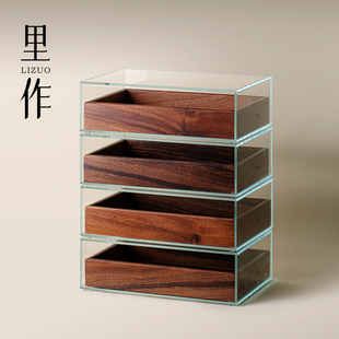 里作黑胡桃木桌边玻璃牙科柜茶具茶杯收纳盒柜透明文玩饰品展示柜