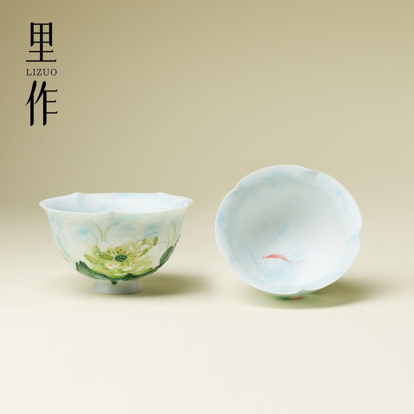 里作高颜值茶具河畔映波蓝花口茶杯陶瓷个人专用主人杯家用品茗杯
