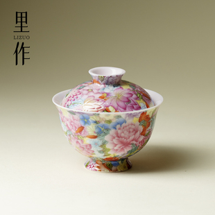 里作粉彩繁花漫天薄胎盖碗景德镇手工撇口不烫手泡茶碗沏茶碗茶具