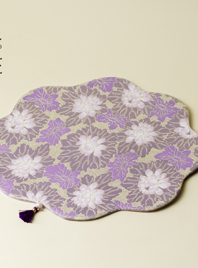 里作织锦缎面手工双面茶席紫色流苏装饰干泡席茶道配件精致茶桌布