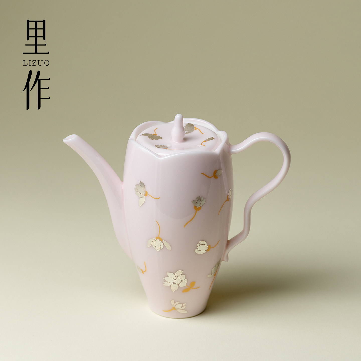 里作银彩玉兰花美人肩茶壶精致女士专用泡茶器樱花粉家用陶瓷单壶