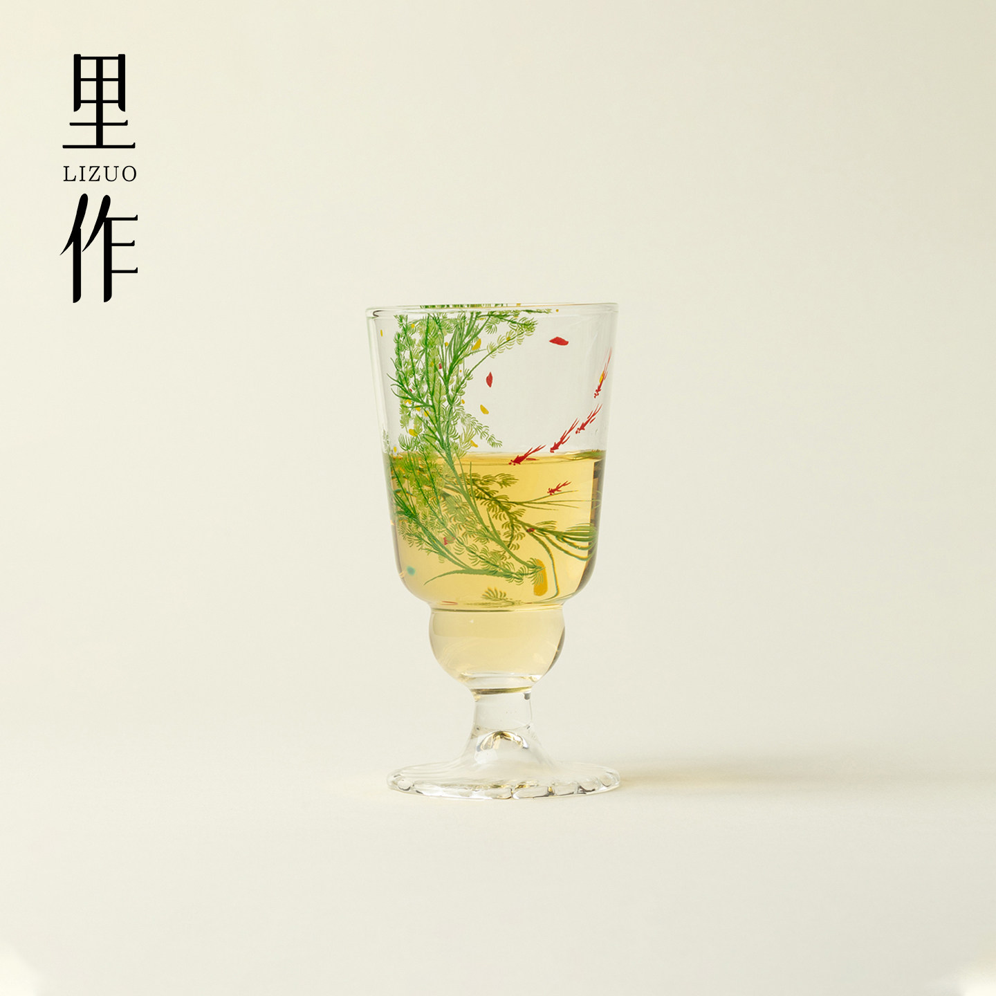 里作中式小清新青藻游鱼玻璃高脚杯耐热家用品茗杯疏影精致红酒杯