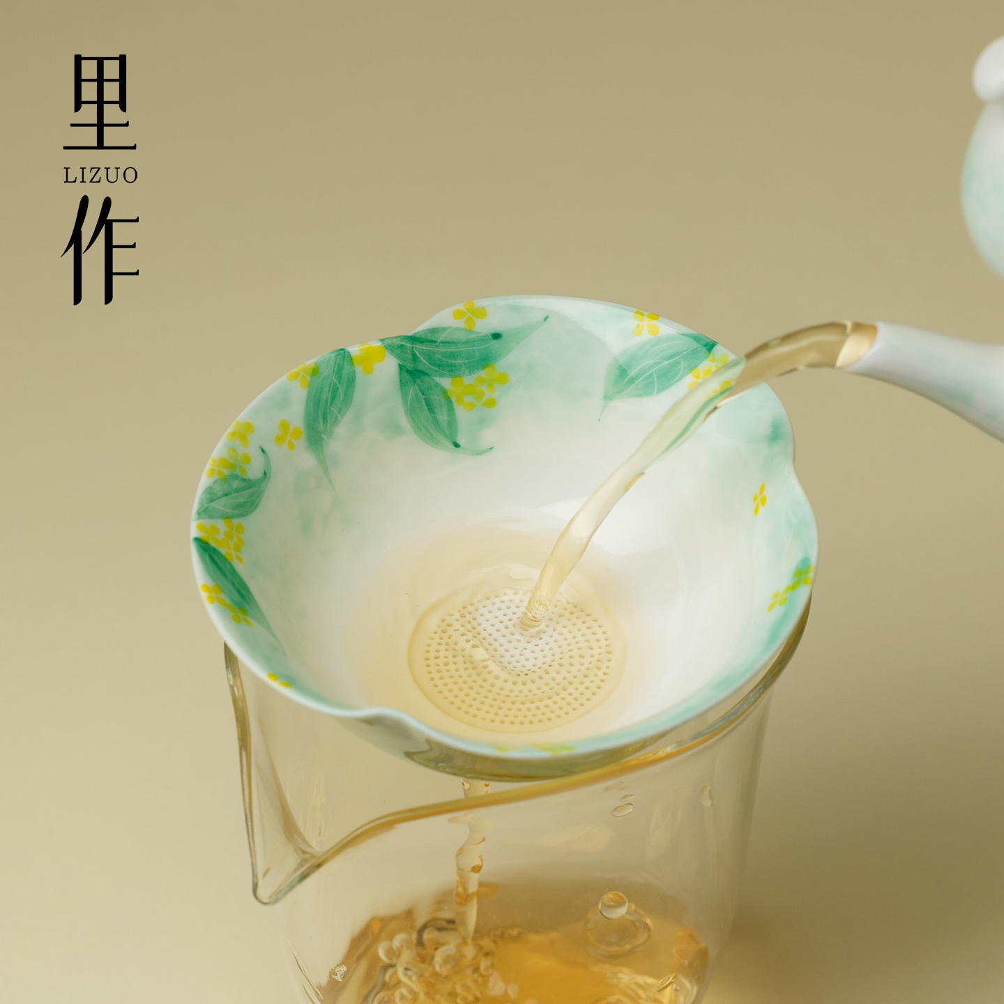 里作手绘桂花茶滤家用陶瓷茶隔