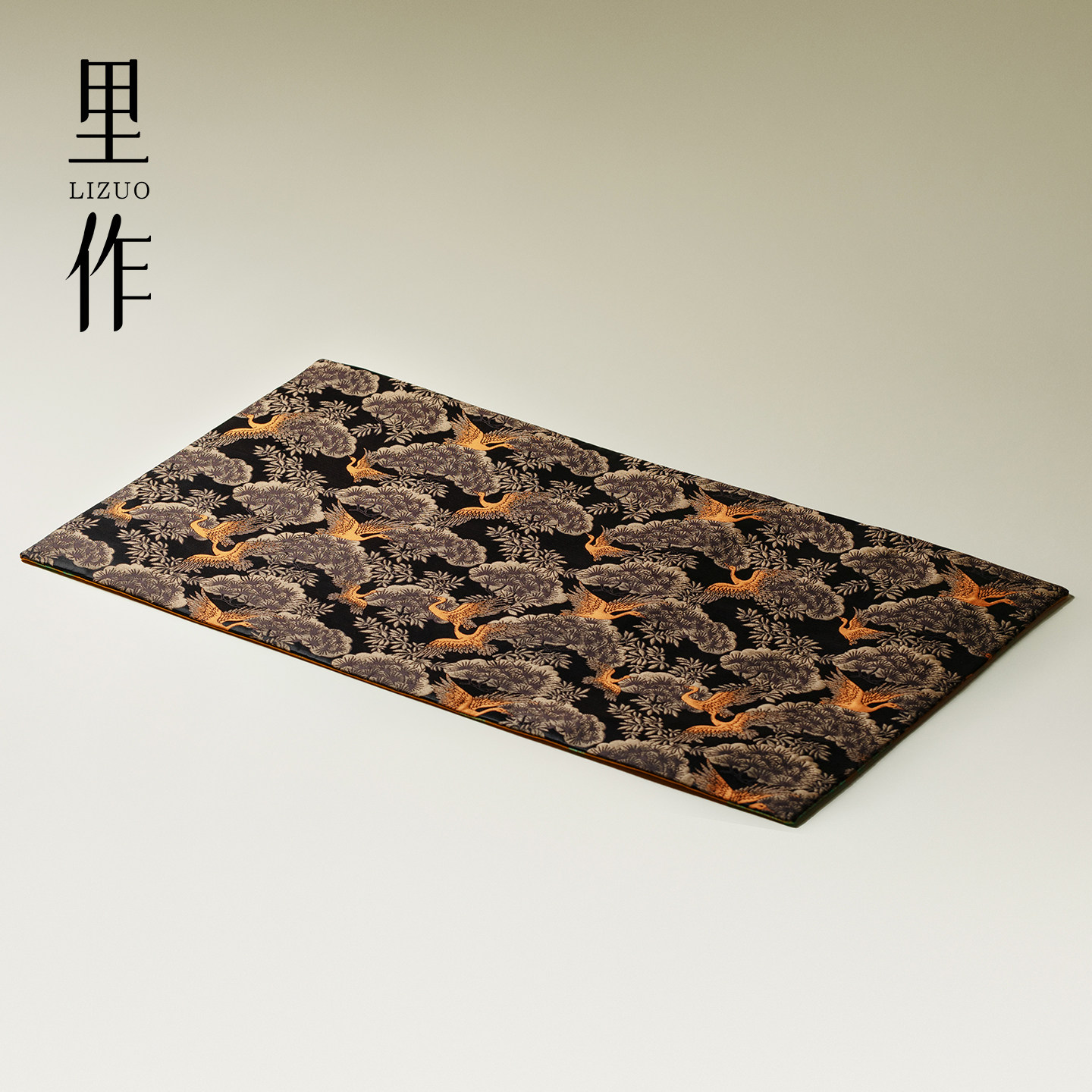 里作 中国风松鹤金笺长方双面茶席新中式织锦缎干泡席茶桌隔热垫