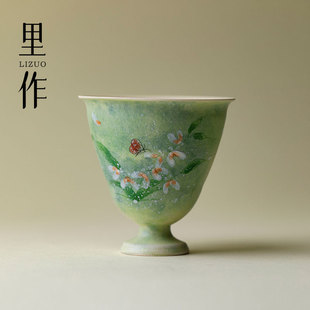 里作高端粉彩手绘文心兰高足主人杯精致高颜值仙女茶器茶杯品茗杯
