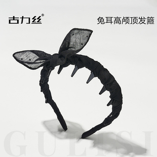 黑色发卡发箍高颅顶带齿兔耳朵波点洗脸头箍蝴蝶结可爱洋气压发捆