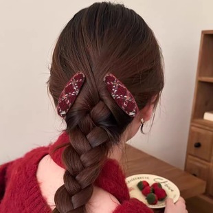 红色布艺新年发夹倒插梳发卡蓬松高颅顶刘海夹侧边碎发整理盘发夹