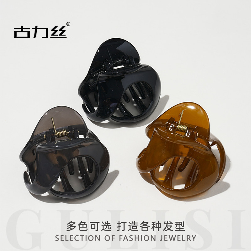 咖色高马尾抓夹女发量少半扎发小号鲨鱼夹适合夏天用的新款南瓜夹图片