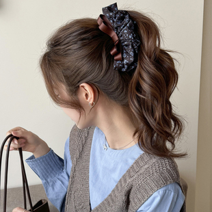 碎花蝴蝶结香蕉夹大号大发量双排齿法式高级感后脑勺褶皱马尾竖夹