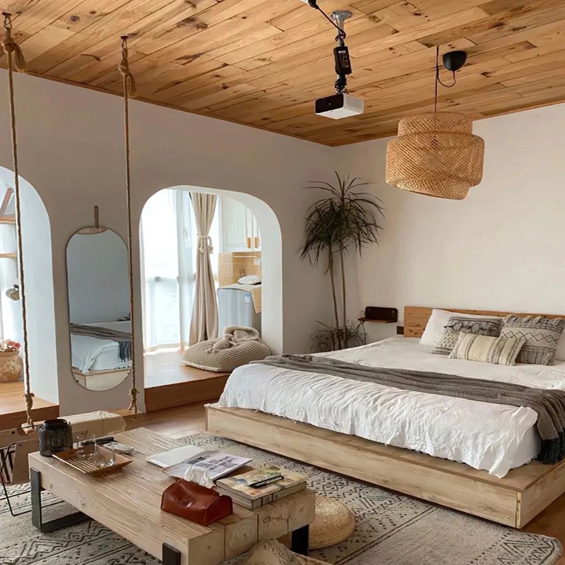 原木板实木吊顶香柏木原色诧寂风格老木板旧木板复古工业风格