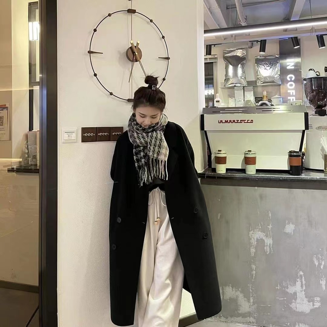 【专柜正版】高端双面羊毛羊绒毛呢大衣双排扣毛呢外套时尚洋xz1