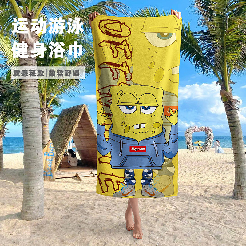 卡通动漫浴巾海边游泳沙滩巾大浴巾吸水速干健身运动擦汗毛巾裹巾