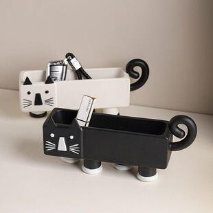 创意卡通高级感侘寂猫收纳摆件入户玄关钥匙收纳盒客厅卧室装饰品