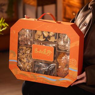 新年礼盒包装盒空盒2026高档手提八角盒羊肚菌海参山珍菌菇礼品盒