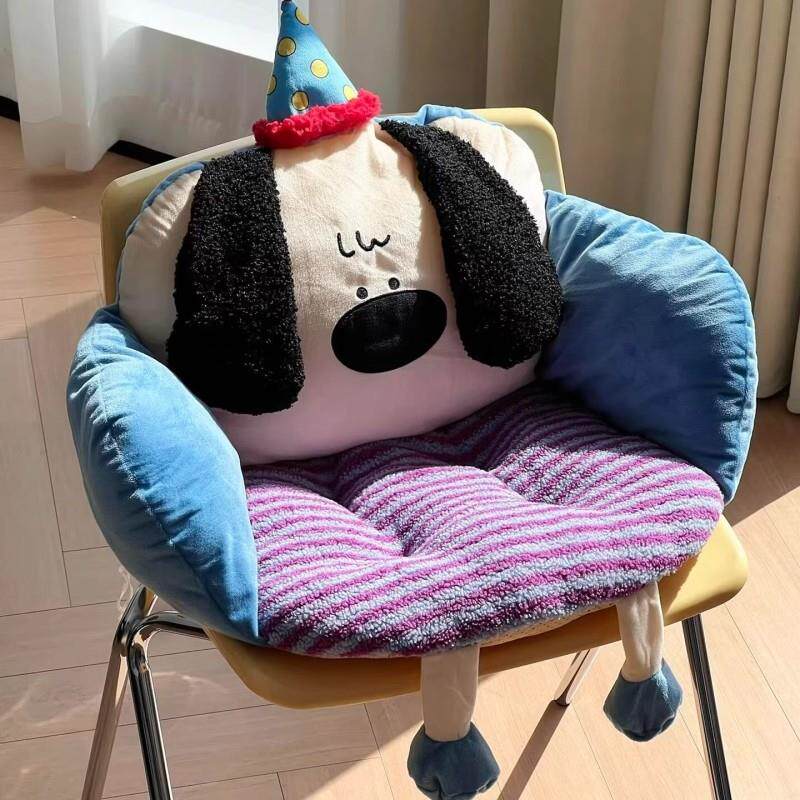 卡通小狗坐垫靠背椅垫办公室久坐护腰毛绒坐垫冬保暖加厚学生宿舍