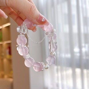 天然粉水晶粉晶五角星水晶配饰轻奢小众多巴胺女生招桃花手饰ins
