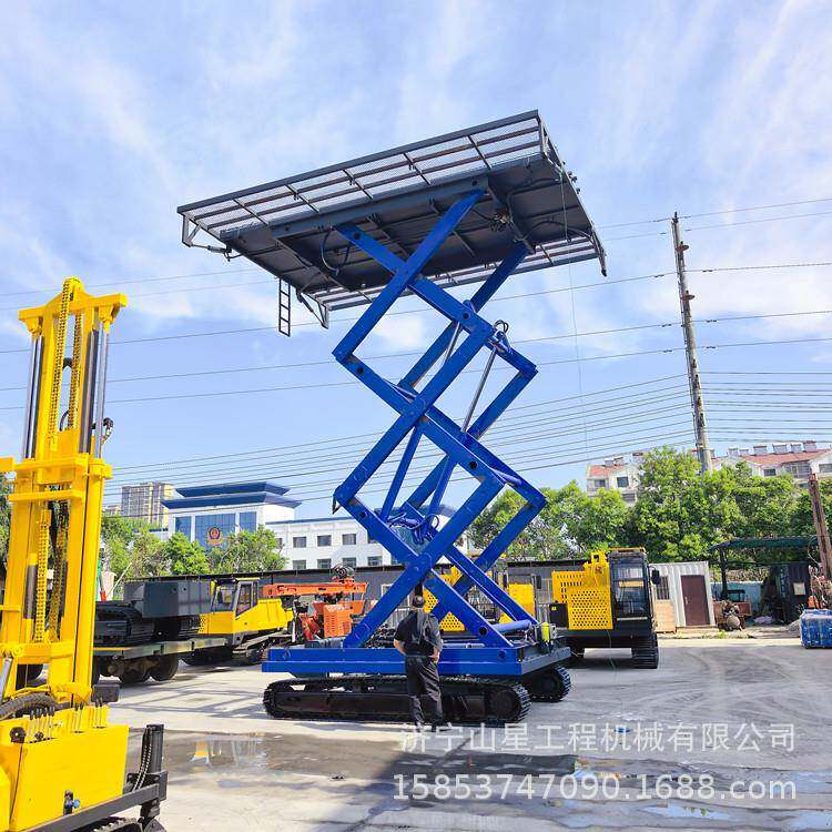 支腿一键调平履带升降机60°旋转作业平台大棚安装链轨式空车