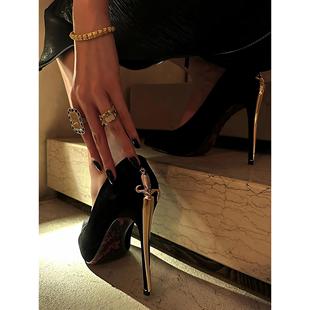 2025新款尖头浅口权杖宝剑红底细跟单鞋女性感气质黑色细跟高跟鞋