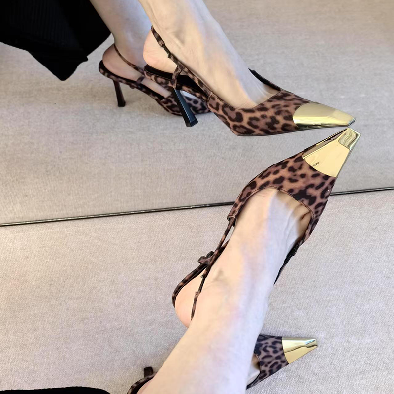 杨树林同款豹纹高跟鞋女