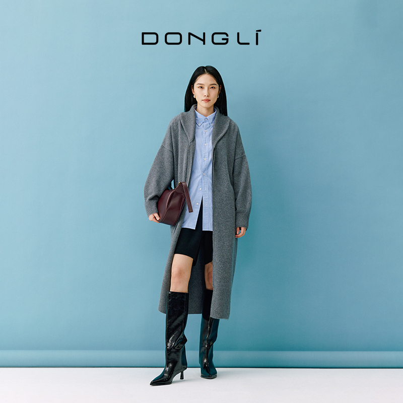 东黎100%小山羊绒灯笼袖开衫