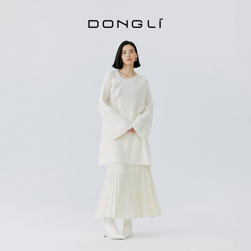 东黎纯山羊绒重工珠片绣中长套衫