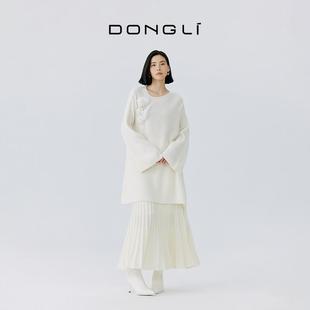 套衫 女士秋冬重磅重工高奢风珠片绣圆领中长款 100%纯山羊绒 东黎